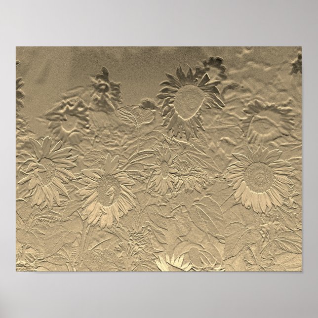 Sunflower Gold Floral Chic Design Decoupage Poster (Front)