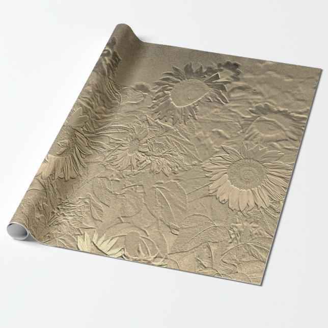 Sunflower Gold Floral Chic Design Decoupage Wrapping Paper (Unrolled)