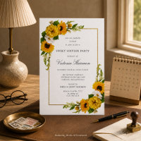 Sunflower Gold Frame Sweet 16 Party