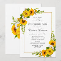 Sunflower Gold Frame Sweet 16 Party