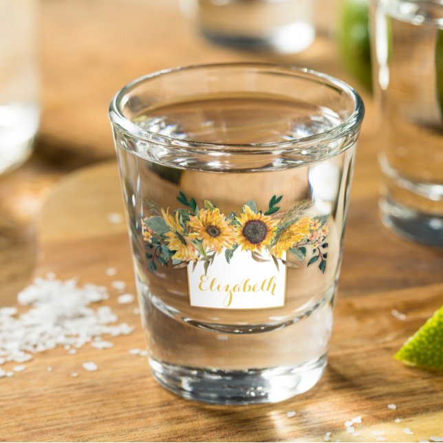 Sunflower Gold Personalized Floral Flower  Shot Glass (Creator Uploaded)