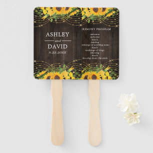 Sunflower Gold String Lights Rustic Wedding Hand Fan