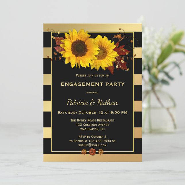 Sunflower Gold Striped Fall Engagement Invitation (Standing Front)