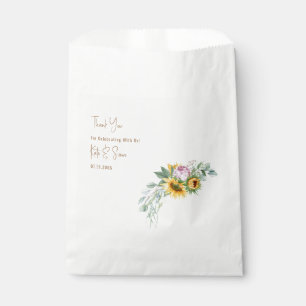 Sunflower Gold Text White Wedding Favour Bag