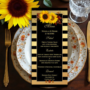 Sunflower Gold Wedding or Thanksgiving Menu Card