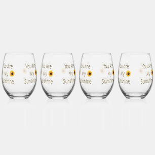 Sunflower Gold You Are My Sunshine, Stemless Wine Glass