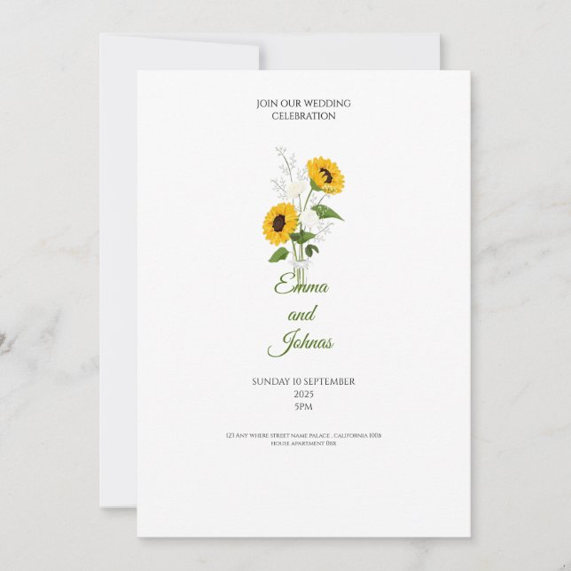 sunflower golden garden wedding invitation (Front)