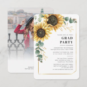 Sunflower Grad 2025 Photo Graduation Party Invitation