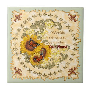 Sunflower Grandma custom name  Tile