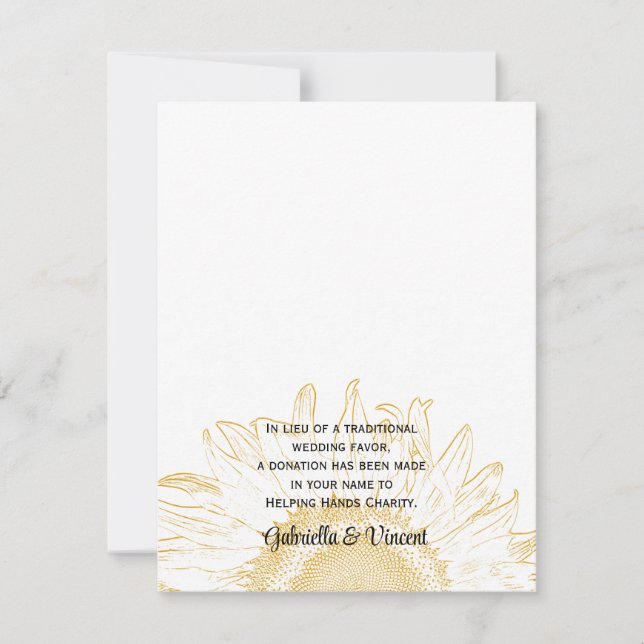 Sunflower Graphic Wedding Charity Favor Card (Front)