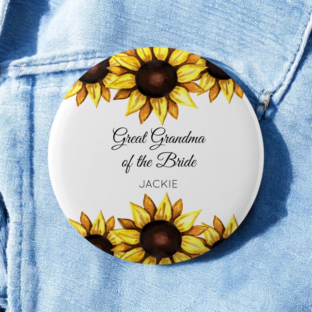 Sunflower Great Grandma of The Bride Floral 2 Inch Round Button (Creator Uploaded)