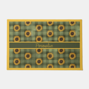 Sunflower Green Buffalo Plaid Gingham Personalized Doormat