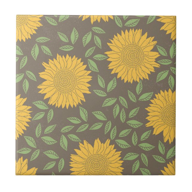 Sunflower Green Leaves Pretty Flowers Natural Tile (Front)