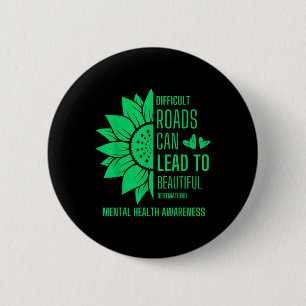 Sunflower Green Ribbon Mental Health Awareness 2 Inch Round Button