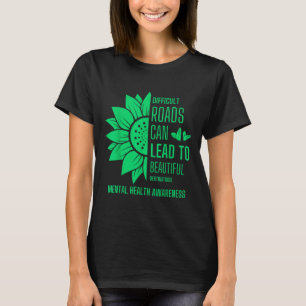 Sunflower Green Ribbon Mental Health Awareness  T-Shirt