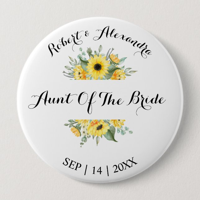 Sunflower Greenery Bridal Shower ID Button (Front)