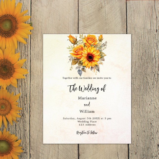 Sunflower greenery budget wedding invitation flyer (Creator Uploaded)