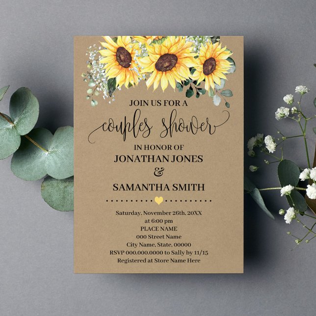 Sunflower Greenery Couples Shower Rustic Wedding Invitation (Creator Uploaded)