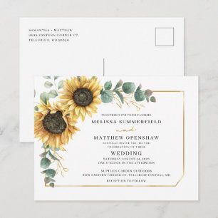 Sunflower Greenery Geometric Wedding Invitation Postcard