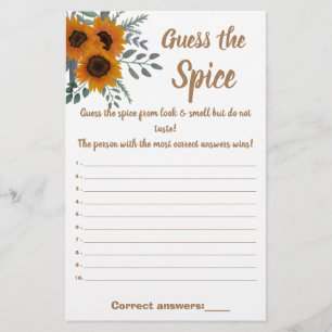 Sunflower Greenery Guess the Spice Game Card