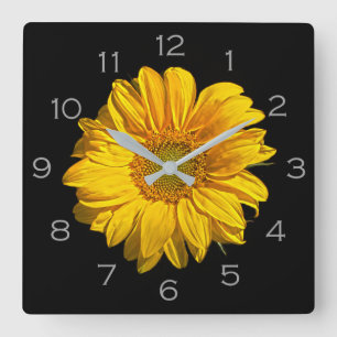 Sunflower Grey Numbers wccn Square Wall Clock