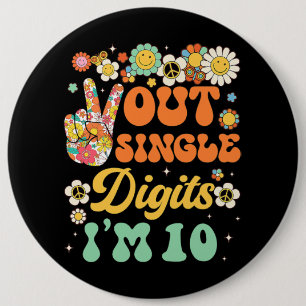Sunflower Groovy Peace Out Single Digits Im 10 Bir 6 Inch Round Button