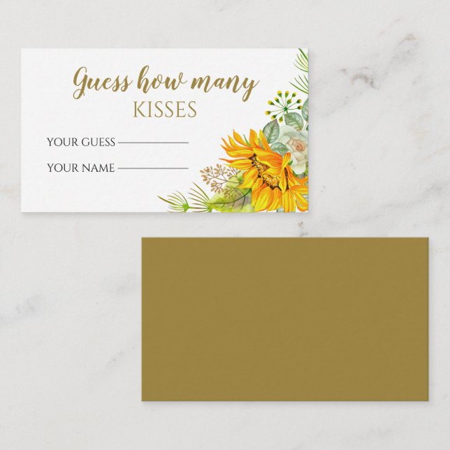 Sunflower guess how many kisses bridal game  enclosure card (Front/Back)