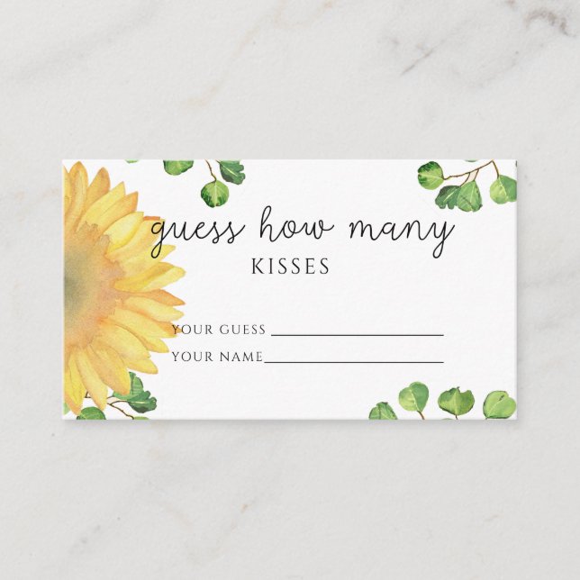 Sunflower guess how many kisses bridal game enclosure card (Front)