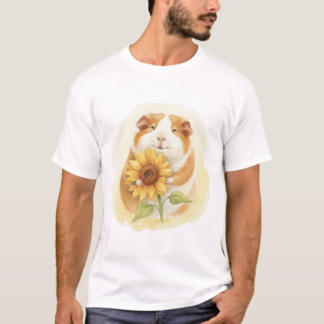 Sunflower Guinea Pig – Gentle Watercolor TinyFur  T-Shirt (Front)