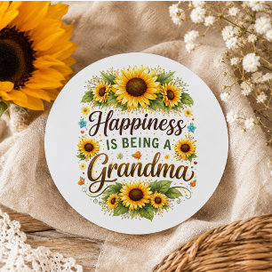 Sunflower Happiness Is Being A Grandma Classic Round Sticker