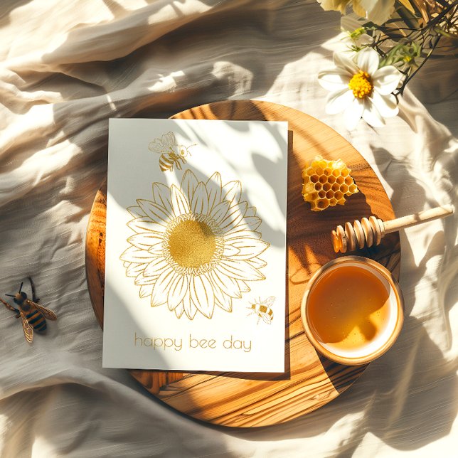 Sunflower Happy Bee Day Foil Carte d'anniversaire (Créateur téléchargé)