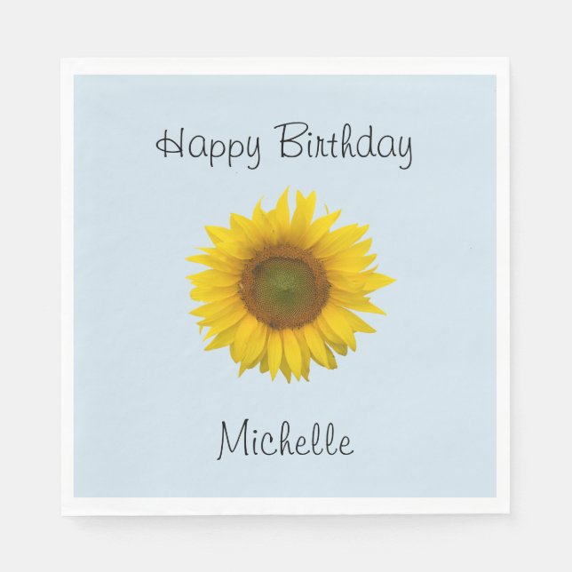 Sunflower Happy Birthday Blue Custom Napkin (Front)