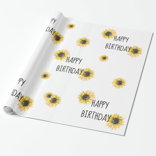 Sunflower Happy Birthday Wrapping Paper (Unrolled)