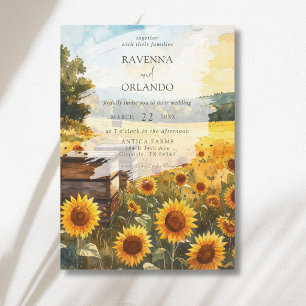 Sunflower Harvest Beehives Country Fall Wedding Invitation