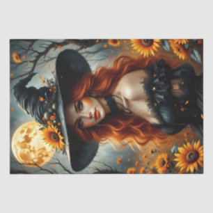 Sunflower Harvest Witch with Fiery Red Hair Tissue Paper