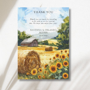 Sunflower Hay Bales Wooden House Thank You Card