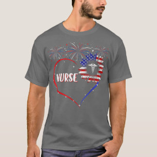Sunflower Heart American Nurse Patriotic USA Flag  T-Shirt