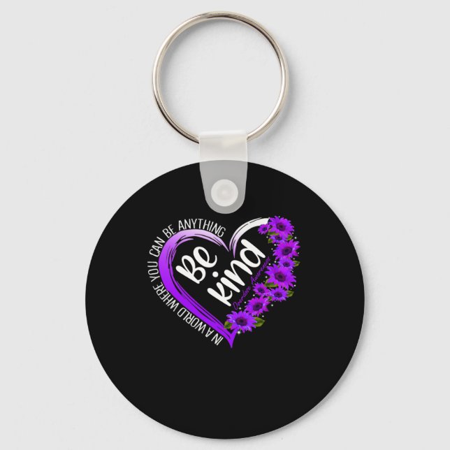Sunflower Heart Be Kind Purple Overdose Awareness  Keychain (Front)