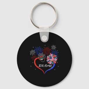 Sunflower Heart Fireworks Icu Nurse Happy 4th Of J Keychain