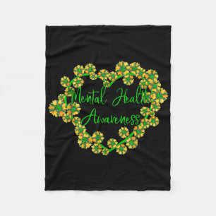 Sunflower Heart Green Ribbon Mental Health Awarene Fleece Blanket