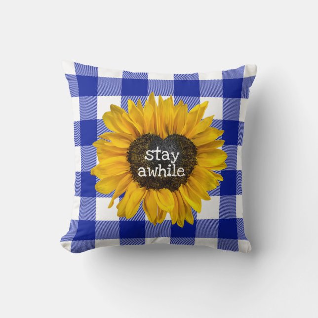 Sunflower Heart on Buffalo Plaid  Throw Pillow (Front)