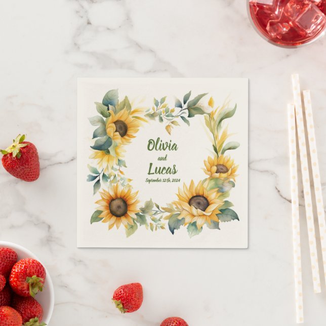 Sunflower Heart: Personalized Wedding Napkins (Insitu)
