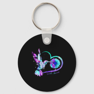 Sunflower Heart Purple Ribbon Suicide Awareness Keychain