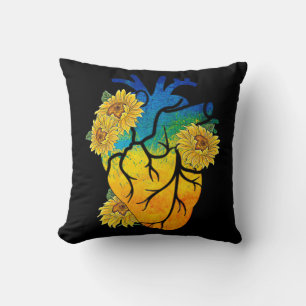 Sunflower Heart Ukraine Ukrainian Flag Stand With  Throw Pillow