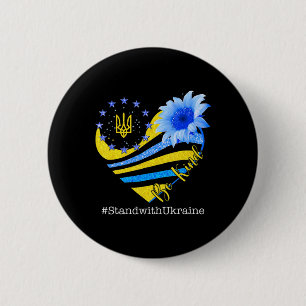 Sunflower Heart Ukrainian Flag Be Kind Stand With  2 Inch Round Button