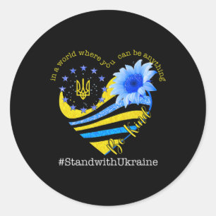 Sunflower Heart Ukrainian Flag Be Kind Stand With  Classic Round Sticker