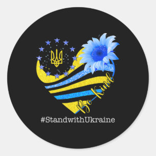 Sunflower Heart Ukrainian Flag Be Kind Stand With  Classic Round Sticker