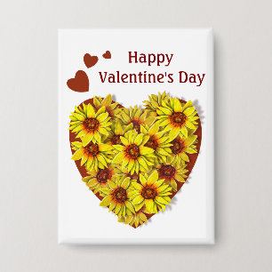 Sunflower Heart Valentine's Day Button