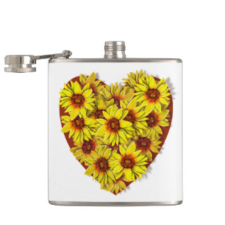 Sunflower Heart Vinyl Wrapped Flask