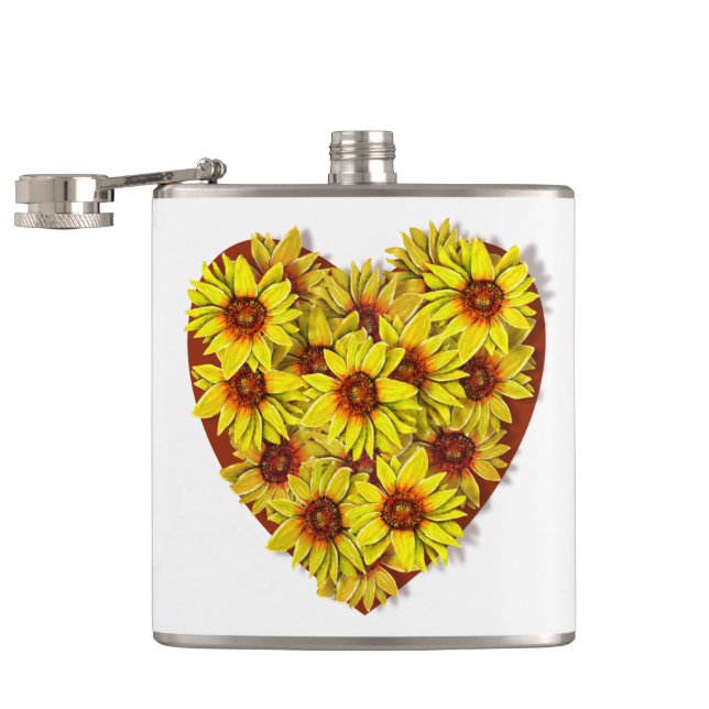 Sunflower Heart Vinyl Wrapped Flask (Opened)